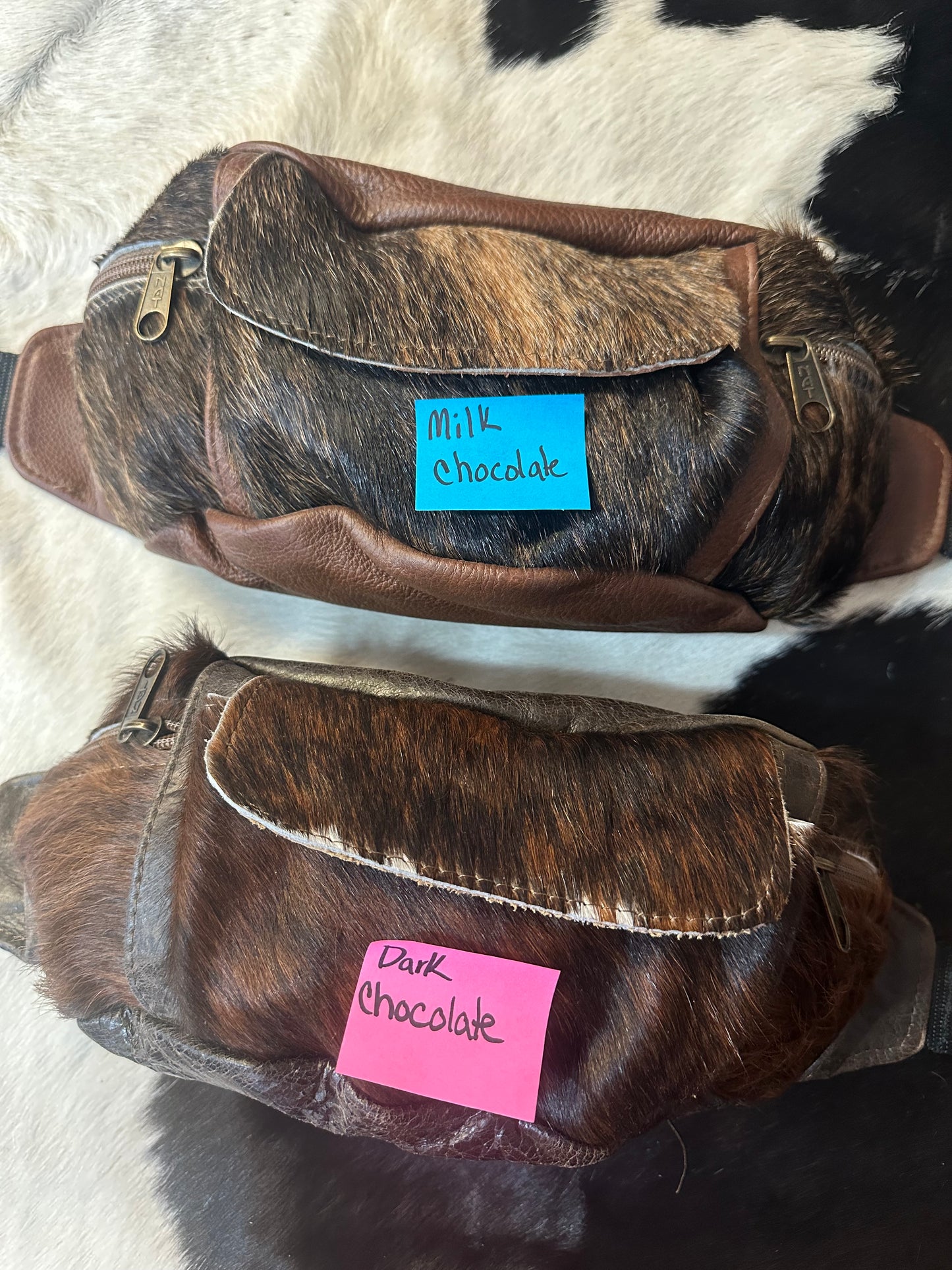 Leather hair on hide cantel bag