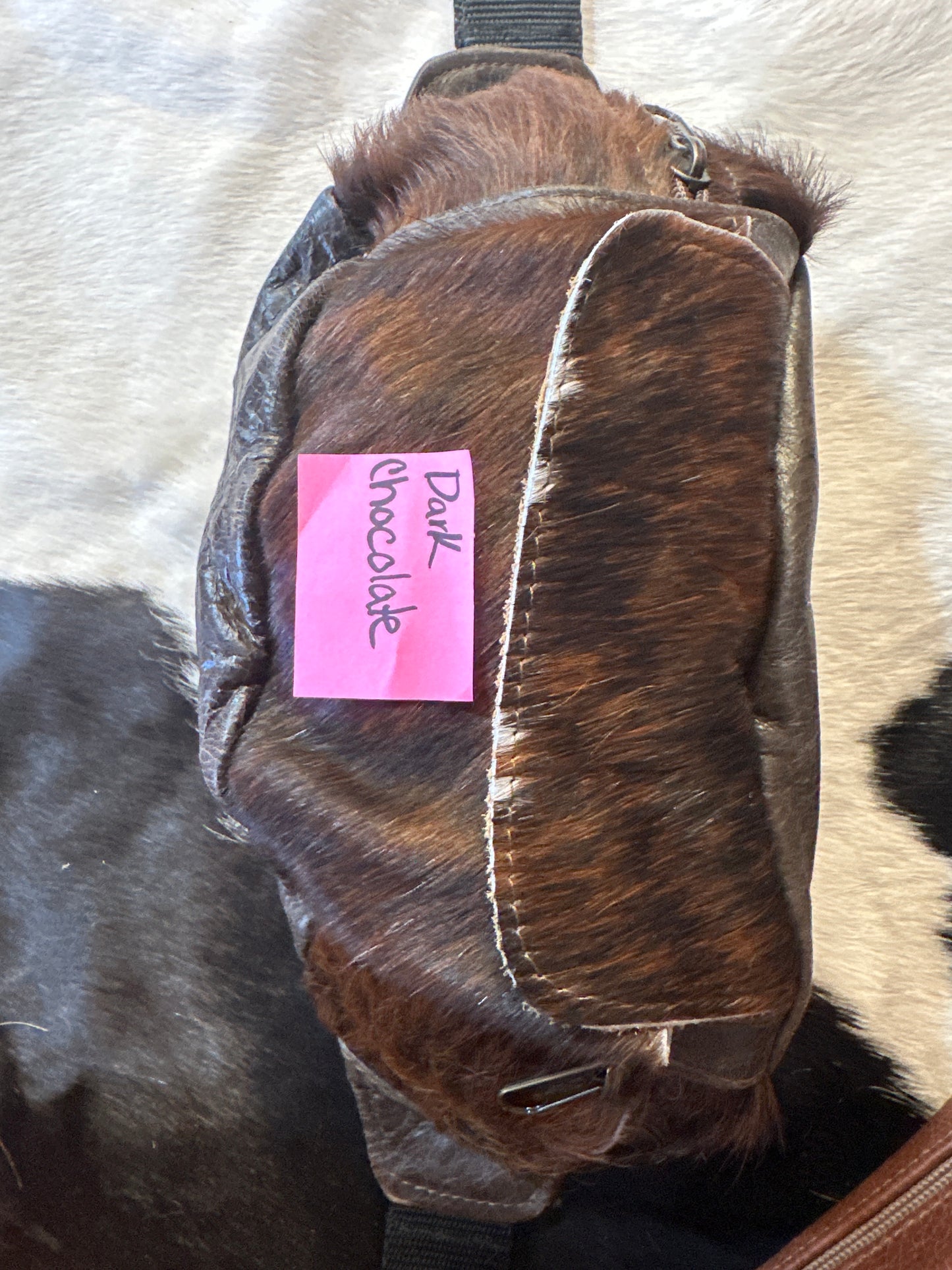 Leather hair on hide cantel bag