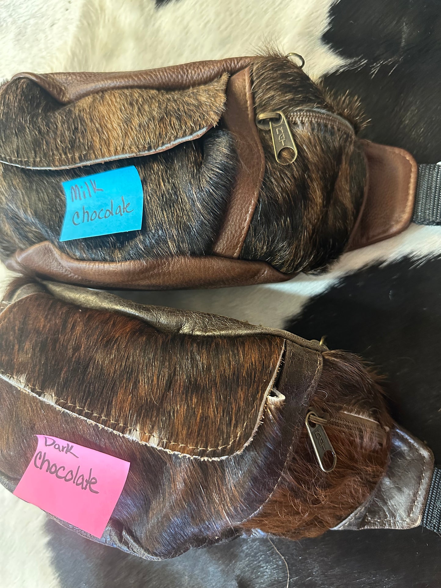 Leather hair on hide cantel bag