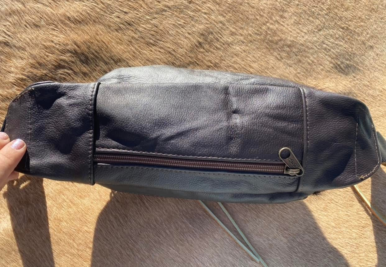 Leather hair on hide cantel bag