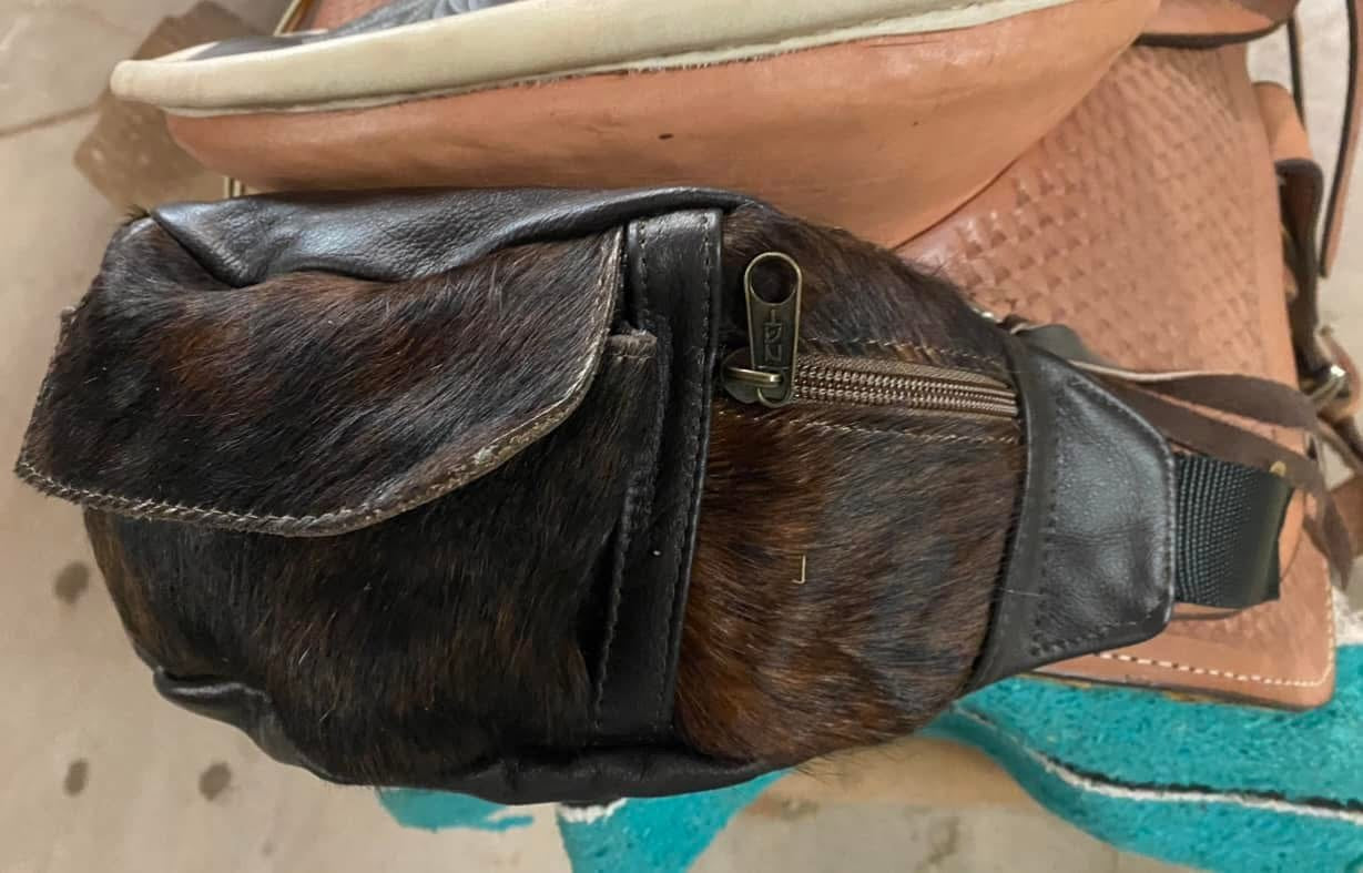 Leather hair on hide cantel bag