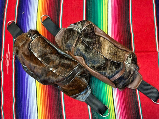 Leather hair on hide cantel bag